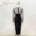round neck black rhinestone dress